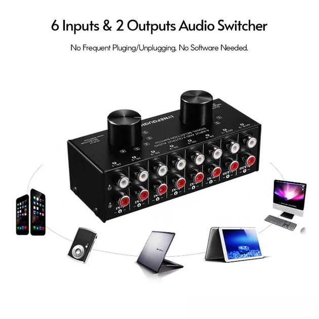 Аудіо свитч 6 входів 2 віходи Audio Switcher 6-In 2-Out 2-Way Selector Селекторний розгалужувач H5E2Box Splitter H5E2 - Фото 7 Аудіо свитч 6 входів 2 віходи Audio Switcher 6-In 2-Out 2-Way Selector Селекторний розгалужувач H5E2Box Splitter H5E2 - зображення 7