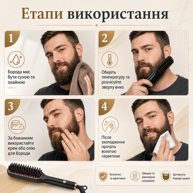 Випрямляч для бороди UKLISS для чоловіків / професійний гребінець для бороди 3-в-1 - зображення 4