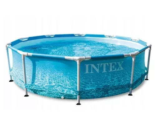 Каркасный бассейн Intex Metal Frame 305×76 см круглый голубой на 4485 л, сборный садовый бассейн с трехслойной ПВХ-чашей - изображение 6