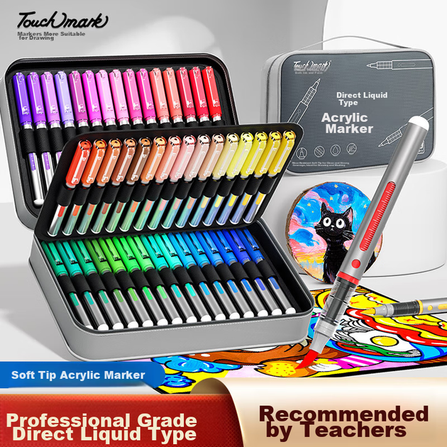 Touch Mark Tai Chi 60-кольоровий прямий рідкий акриловий маркер з м'яким наконечником, велика ємність акварельної ручки, тканинна сумка, ручка для малювання, нашарування непрозорих, подарунок на день народження для хлопчиків та дівчаток - изображение 4