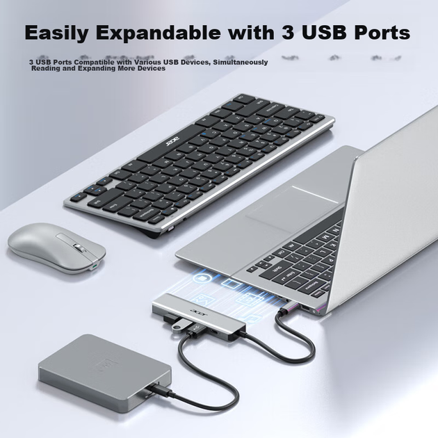 Хаб Acer Type-C розширювальний USB 2.0/DisplayPort, дзеркалювання 8K30Hz, PD, для MacBook/Huawei - зображення 10