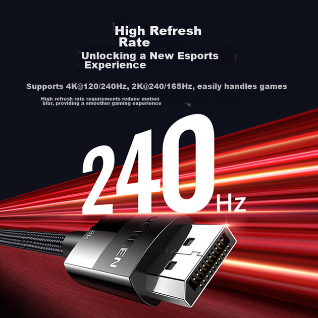 Кабель UGREEN 45040 DisplayPort 1.4, 8K, 4K 240 Гц, для монитора и видеокарты, 5 м - изображение 5