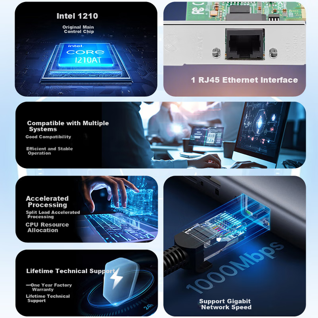 FLYBISH NA210-T1 гігабітна мережева карта Intel I210AT Chip PCI-E X1 однопортова мережева карта для настільних ПК дротова мережева карта PCIe сервер підтримує Linux - зображення 5