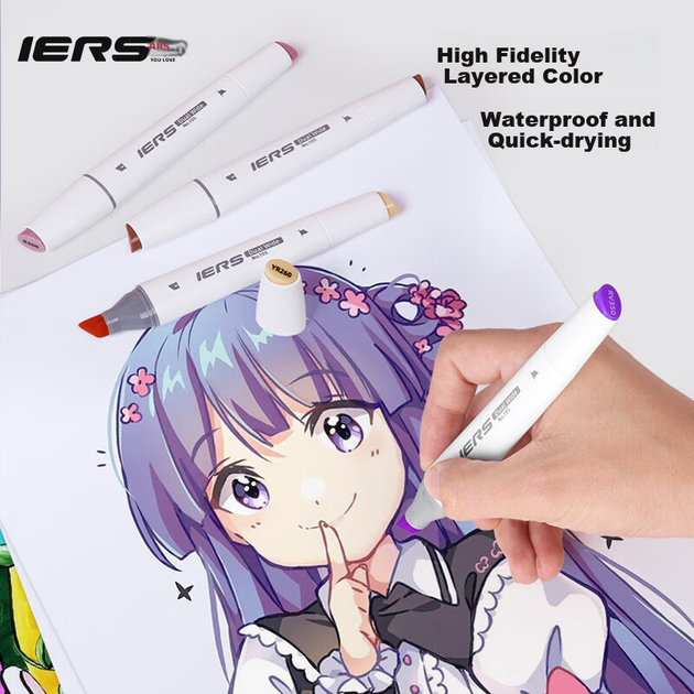 Маркеры Aiersi IERS 105, ручки для рисования, спиртовые, с широким наконечником, масляные, для дизайна одежды, пейзажей, архитектуры, интерьера, профессиональный набор из 12 цветов, для эскизов и рисунков. - изображение 3