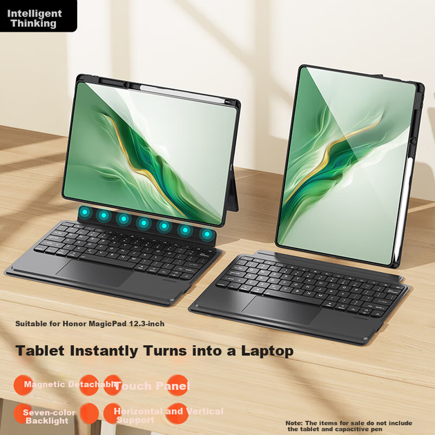 Чохол-клавіатура Zhisihui Bluetooth для Honor Magic Pad 2, 12,3 дюйма, вбудований магнітний знімний корпус-підтримка, ультратонка клавіатура Smart Touch з підсвічуванням, чорний - зображення 4