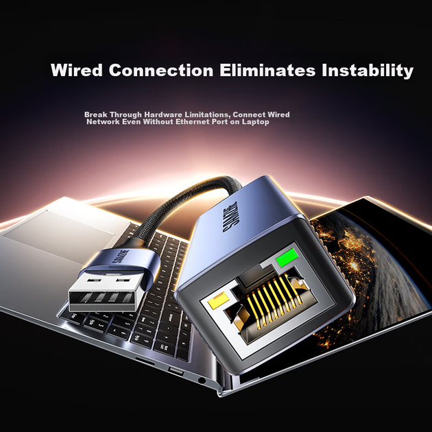 Мережевий адаптер SAMZHE Sanze / USB 3.0 / Gigabit Ethernet (RJ45) - зображення 3