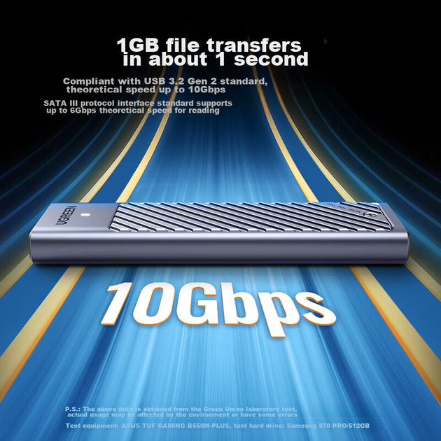 Зовнішній корпус для SSD-накопичувача UGREEN M.2, подвійний протокол NVMe/SATA, сумісний з Type-C 3.2, для ноутбуків та 17-дюймових зовнішніх корпусів для SSD-накопичувачів Apple - изображение 4