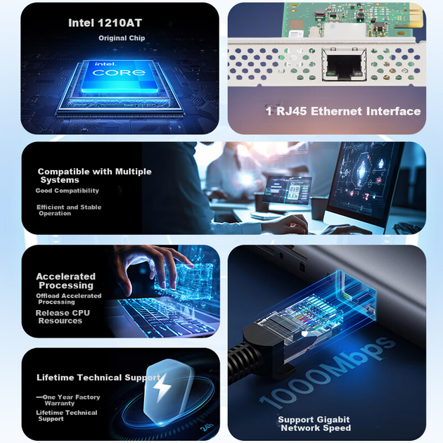 FLYBISH PCI-E X1 Gigabit Ethernet Card з одним портом для настільного комп'ютера I210-T1 Server Ethernet Port Дротова мережева карта Intel I210 Chip - зображення 5