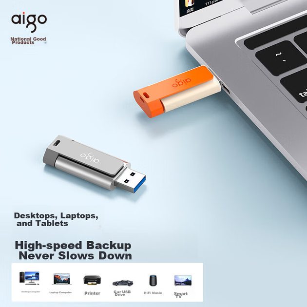 Флеш-накопичувач Aigo 512 ГБ USB 3.2, висувний дизайн U332, молодіжне поєднання двох кольорів, колір «темно-сірий космос» - изображение 5