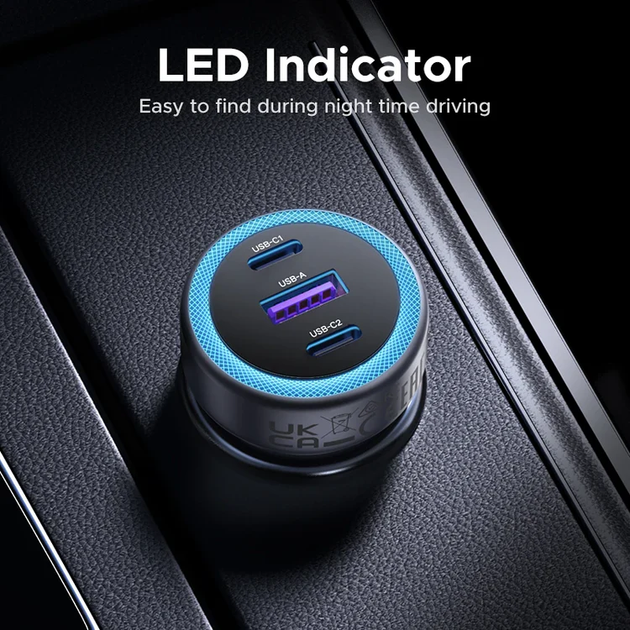 Автомобільний зарядний пристрій UGREEN EC307 30W 3-Port Fast Car Charger Dark-Grey - изображение 6