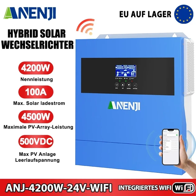 Гибридный инвертор Anenji Аненжи 4200Вт 24В Wi-Fi 80А зарядка от сети - изображение 2