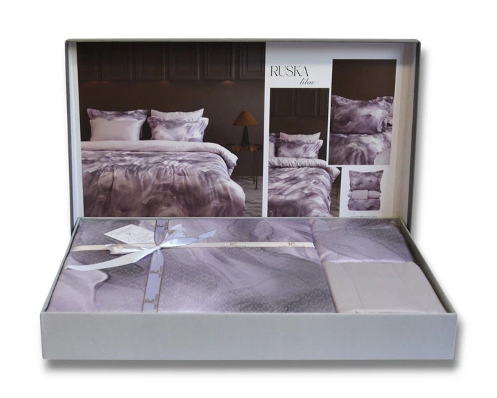 Турецька постільна білизна First Choice Cotton Satin Ruska Lilac євро - зображення 4