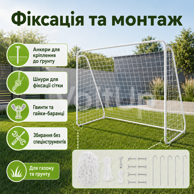 Футбольные ворота Trizand 213×150×90 см металлические тренировочные с сеткой для сада, дачи и игр на улице - Фото 3 Футбольные ворота Trizand 213×150×90 см металлические тренировочные с сеткой для сада, дачи и игр на улице - изображение 3