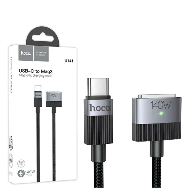 Кабель Type-C 1,8м 140W для заряджання ноутбука чорний Hoco LS-2197 - зображення 6