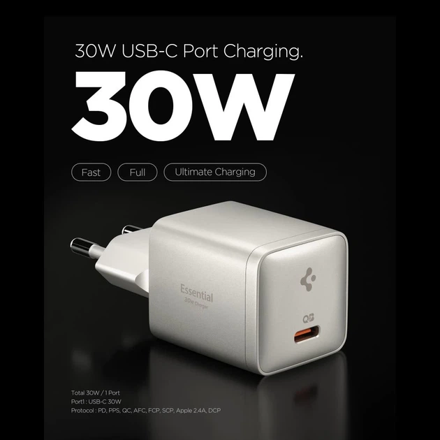 Сетевое зарядное устройство Spigen EE301EU-GAN Essential 1-Port 30W Natural Titanium (ACH10448) - изображение 2