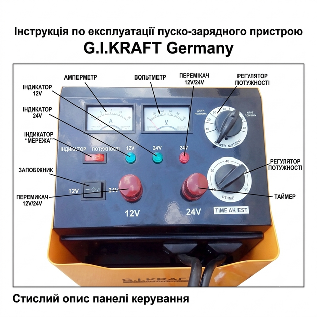 Пускозарядний пристрій 12/24V, 335A, 220V G.I.KRAFT GI35111 - изображение 4