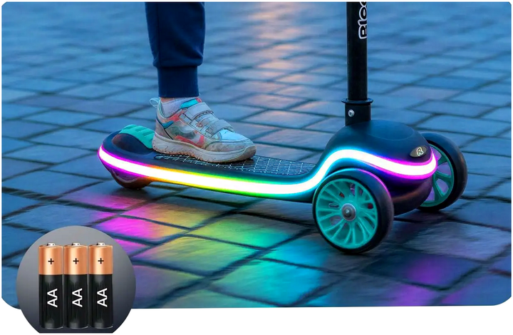 Трехколесный самокат с LED подсветкой 20 режимов для детей до 35 кг Ricokids бирюзовый - изображение 8