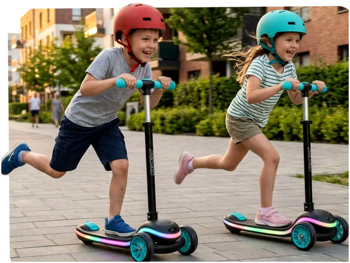 Трехколесный самокат с LED подсветкой 20 режимов для детей до 35 кг Ricokids бирюзовый - изображение 9