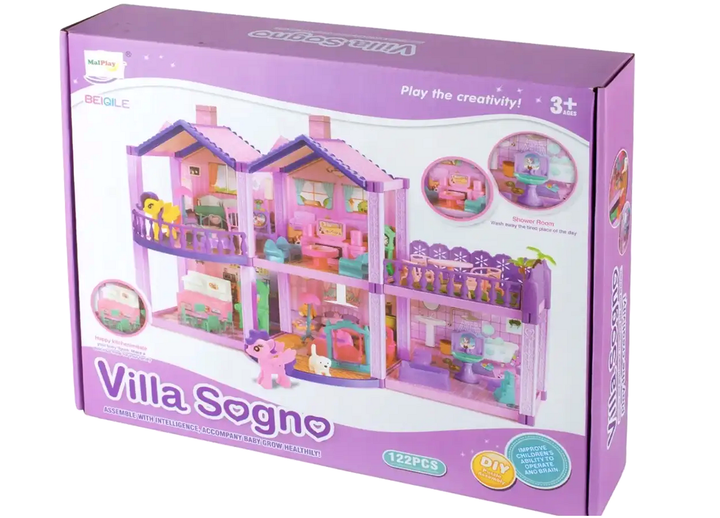 Кукольный домик Villa Sogno с пони 2 шт для игры из пластика 58,5x22,5x38,5 см розовый - изображение 8