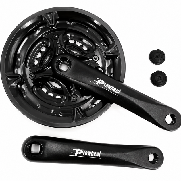 Шатуны велосипедные Prowheel 48/38/28T 170 мм под квадрат, черные, с защитой цепи - Фото 1 Шатуны велосипедные Prowheel 48/38/28T 170 мм под квадрат, черные, с защитой цепи - изображение 1