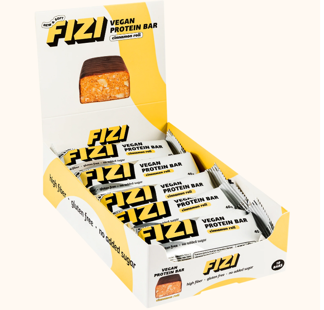 Бокс протеиновых батончиков FIZI Cinnamon Roll 10шт - Фото 1 Бокс протеиновых батончиков FIZI Cinnamon Roll 10шт - изображение 1