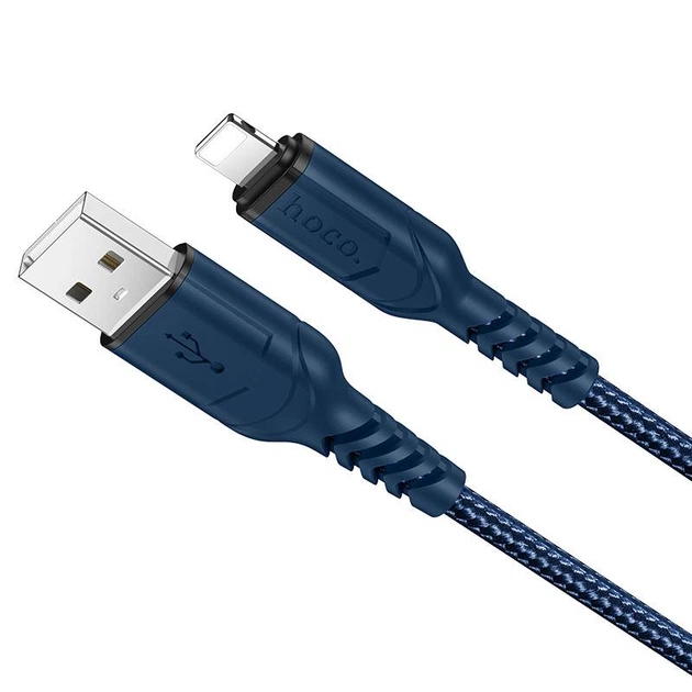 Кабель HOCO X59 USB to iP 2.4A, 1m, nylon, TPE connectors, Blue - Фото 1 Кабель HOCO X59 USB to iP 2.4A, 1m, nylon, TPE connectors, Blue - изображение 1