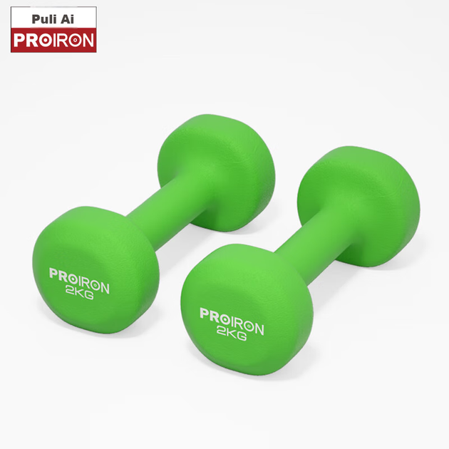 PROIRON Puli'ai, Гантелі з порошковим покриттям, Жіночі домашні гантелі, Дитячі гантелі, Набір гантелей для фітнесу, Лаймово-зелений, 2 кг * 2 - зображення 4