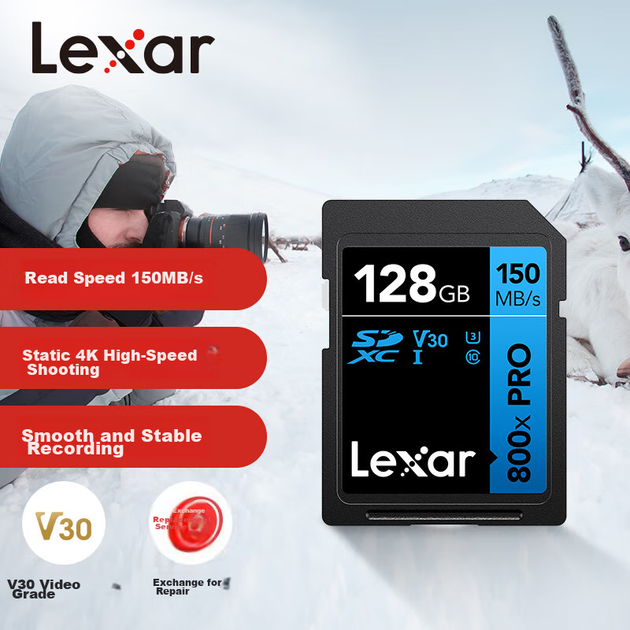 Карта пам'яті Lexar 800x PRO SDXC 128GB UHS-I U3 V30 (LSD0800P128G-BNNNC) - зображення 3