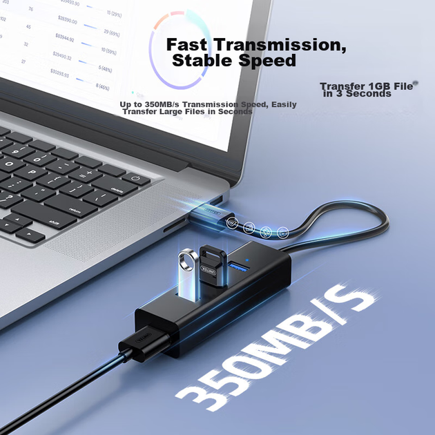 Хаб UNITEK Y-3089ABK USB 3.0, 4-портовий, з БЖ - зображення 4