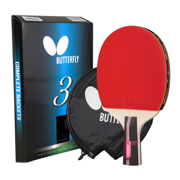Ракетка для настільного тенісу BUTTERFLY Three-Star, пряма ручка, двостороння зворотна гума, 5-шарове лезо, одна ракетка TBC302, з футляром для ракетки - зображення 9