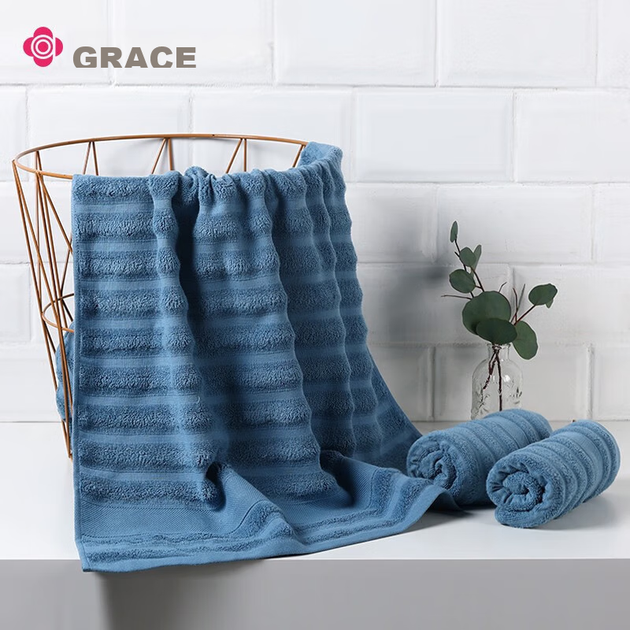 Набор полотенец Grace 2 шт хлопковые класс А, впитывающие, синие - Фото 8 Набор полотенец Grace 2 шт хлопковые класс А, впитывающие, синие - изображение 8