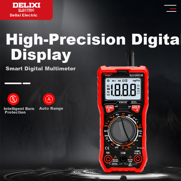 DELIXI ELECTRIC Интеллектуальный мультиметр с защитой от перегорания, цифровой дисплей с подсветкой, высокоточный тестер напряжения/тока/сопротивления/емкости/частоты для домашнего использования. - зображення 6