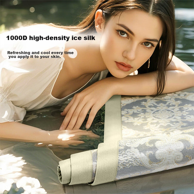 Комплект охолоджувальних килимків FUANNA 1000D Coarse Ice Silk A-Class Jacquard для двох осіб, три предмети, золотистий, 1,8x2 метри [Складаний] - зображення 4