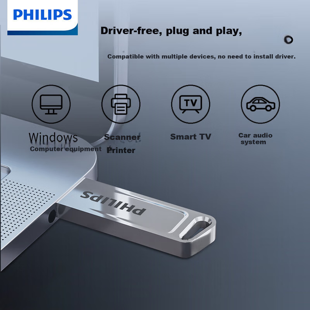 Флеш-накопитель PHILIPS 32 ГБ USB 2.0, модель 21UA-G, большая емкость, стильный дизайн, легкий и портативный, подходит для учебы, офисной работы и работы за компьютером. - изображение 6