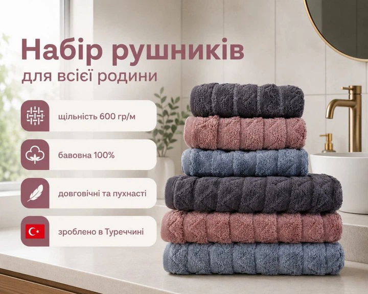 Набір турецьких махрових рушників Cestepe MicroCotton Premium 3 штуки 50x90 + 3 штуки 70х140 Ucgen 2 щільність 600 г/м2 - зображення 2