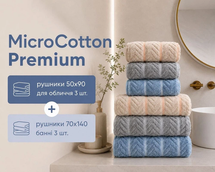Набор турецких махровых полотенец Cestepe MicroCotton Premium 3 штуки 50x90 + 3 штуки 70х140 Multi 2 плотность 600 г/м2 - Фото 1 Набор турецких махровых полотенец Cestepe MicroCotton Premium 3 штуки 50x90 + 3 штуки 70х140 Multi 2 плотность 600 г/м2 - изображение 1