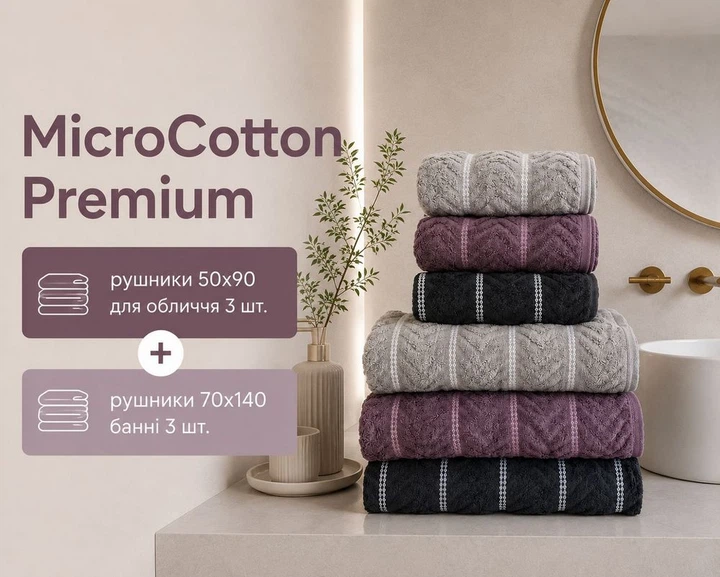 Набор турецких махровых полотенец Cestepe MicroCotton Premium 3 штуки 50x90 + 3 штуки 70х140 Multi 3 плотность 600 г/м2 - Фото 1 Набор турецких махровых полотенец Cestepe MicroCotton Premium 3 штуки 50x90 + 3 штуки 70х140 Multi 3 плотность 600 г/м2 - изображение 1