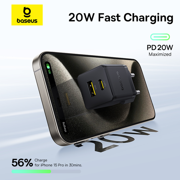 Мережевий зарядний пристрій Baseus Palm Fast Charger C+U 20W EU Cluster Black (with Baseus Mini White Cable USB-C to USB-C 60W (20V/3A) 1m Cluster Bla (P10111608113-01) - Фото 9 Мережевий зарядний пристрій Baseus Palm Fast Charger C+U 20W EU Cluster Black (with Baseus Mini White Cable USB-C to USB-C 60W (20V/3A) 1m Cluster Bla (P10111608113-01) - изображение 9