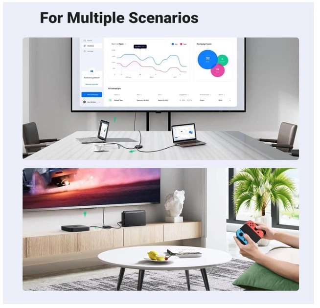 HDMI переключатель UGREEN 2x1 / 1x2 4K 60Hz, двунаправленный HDMI Switch с кабелем HDMI 1 м - изображение 8