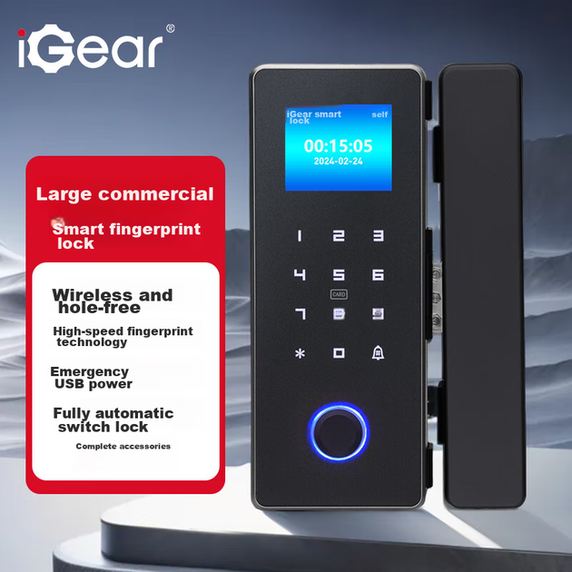 Замок для скляних дверей iGear з відбитком пальця, не потребує свердління чи проводки, Bluetooth, електронний офісний замок з паролем, розумний замок, замок контролю доступу з IC-карткою - изображение 4