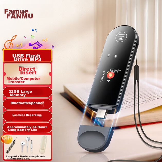 MP3-плеєр FAMUE PA05, 32 ГБ, Bluetooth, диктофон, USB-C, для вивчення мов і спорту - зображення 4
