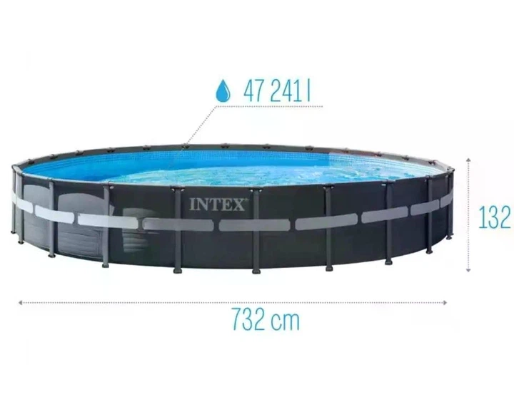 Круглый семейный каркасный бассейн Intex 26340 732 x 132 см для дома дачи из ПВХ серый (21-9-26340-0) - изображение 3
