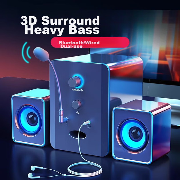 Акустическая система SADA S-201 2.1 Black, Bluetooth 5.3, с микрофоном и наушниками - изображение 6