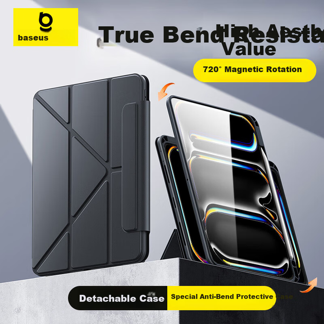 Захисний чохол для планшета Baseus iPad Pro 2024 13 дюймів [Спеціальний захист від вигину · Подвійне магнітне з'єднання · Багатокутне складання] Чорний - изображение 5