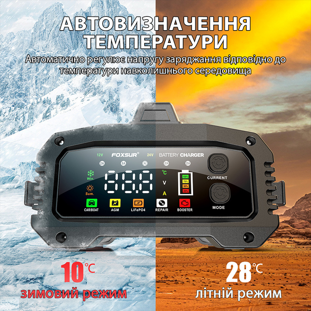Автоматическое зарядное устройство FOXSUR 12V 25A / 24V 15A для аккумуляторов AGM, GEL, SLA, EFB, LiFePO4 и других с режимом Booster - изображение 8
