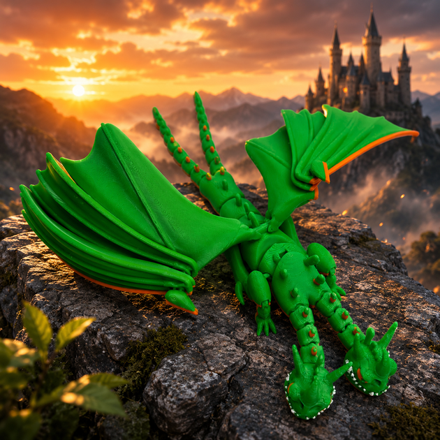 Дракон двоголовий рухомий 3D-друк, зелений, гнучка фігурка-антистрес із крилами, іграшка дракон, подарунок дітям - Фото 2 Дракон двоголовий рухомий 3D-друк, зелений, гнучка фігурка-антистрес із крилами, іграшка дракон, подарунок дітям - зображення 2
