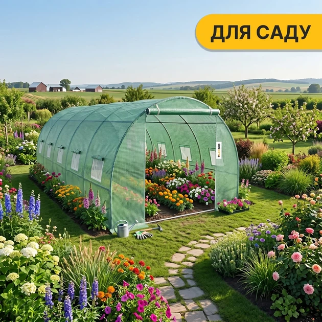 Теплица LEOBRO Garden 18 м² усиленная стальной каркас 600x300x200 см зеленая - изображение 7