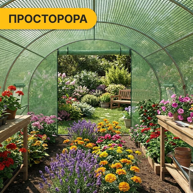 Теплиця LEOBRO Garden 18м2 посилений метал зелений - зображення 8
