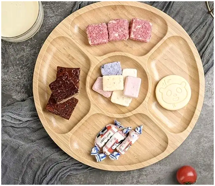 Вращающаяся менажница с 5 отделениями для кухни и праздников из бамбука 30 см Ruhhy бежевый - зображення 5