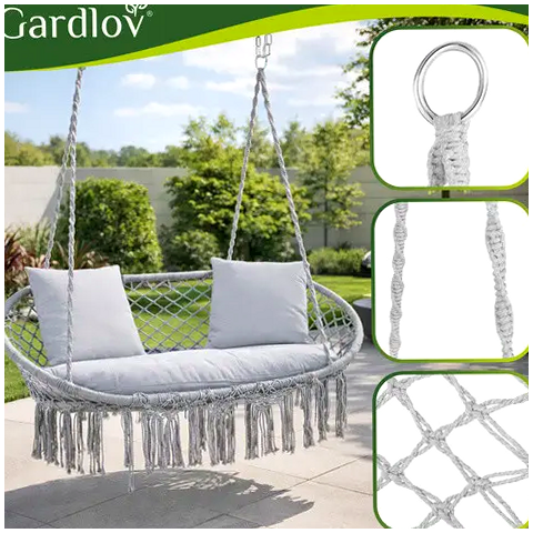 Подвесные качели Гнездо аиста двухместные до 300 кг с подушками Gardlov серые - зображення 6